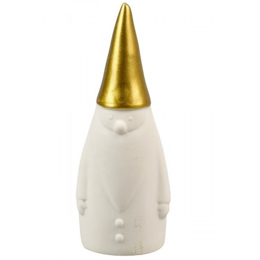 Διακοσμητικός Νάνος Χρυσό Ματ Καπέλο Κεραμικός Μεγάλος  16 x 7.5εκ. Χριστούγεννα